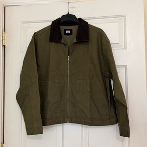Madden NYC Women's Cotton Canvas Utility Jacket Olive Green Full Zip Size Large